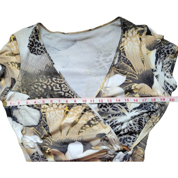 Vintage Beige and Brown Abstract Floral Faux Wrap Blouse Top Fits Size M, L & XL - Picture 7 of 10